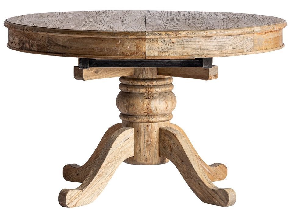 Table à manger ronde à rallonge bois d'orme massif Bukila 125/165 cm - Photo n°1