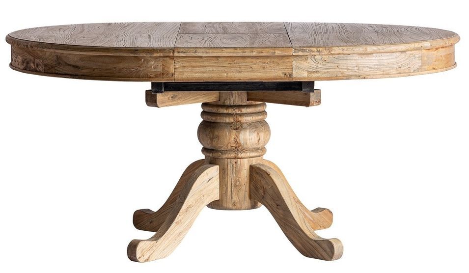 Table à manger ronde à rallonge bois d'orme massif Bukila 125/165 cm - Photo n°4