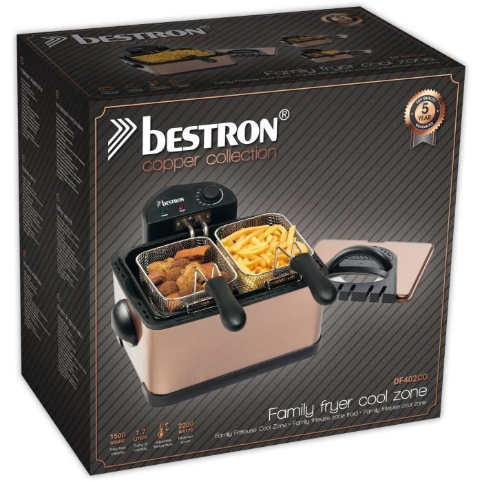 Bestron Friteuse a huile XL avec 3 paniers a friture, Inclut la technologie de la zone froide et réservoir d'huile amovible, Cuivre - Photo n°4
