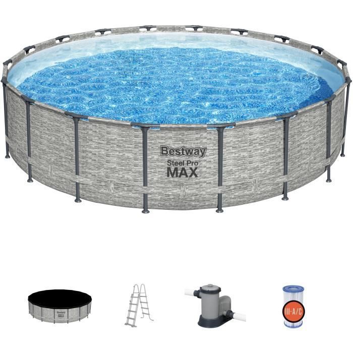 BESTWAY Piscine hors sol Steel Pro Max - Motif pierres grises, 549 x 122 cm, systeme FrameLink - Photo n°2