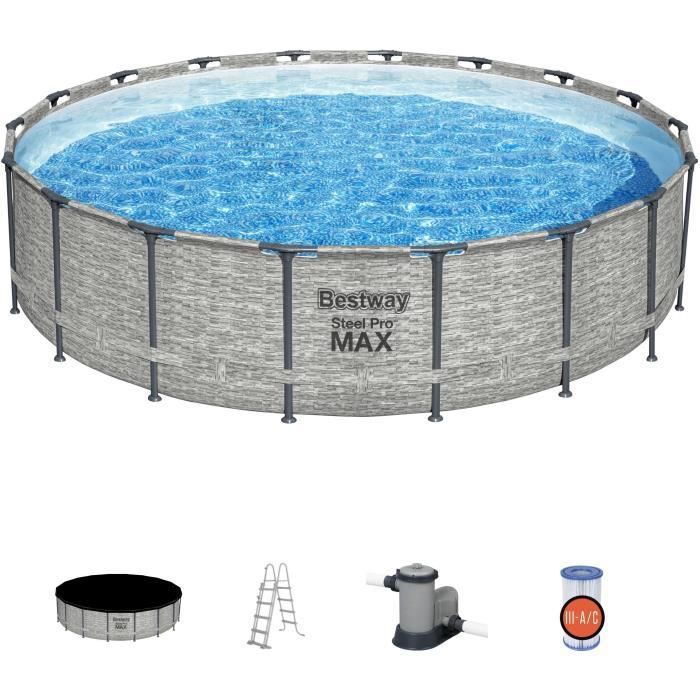 BESTWAY Piscine hors sol Steel Pro Max - Motif pierres grises, 549 x 122 cm, systeme FrameLink - Photo n°4