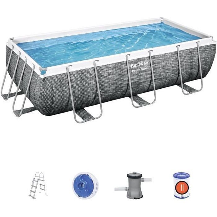 BESTWAY Piscine Hors-sol Tubulaire - Power Steel Ratán - 404x201x100 cm - Épurateur a Cartouche de 2006 L/H Échelle - Photo n°1