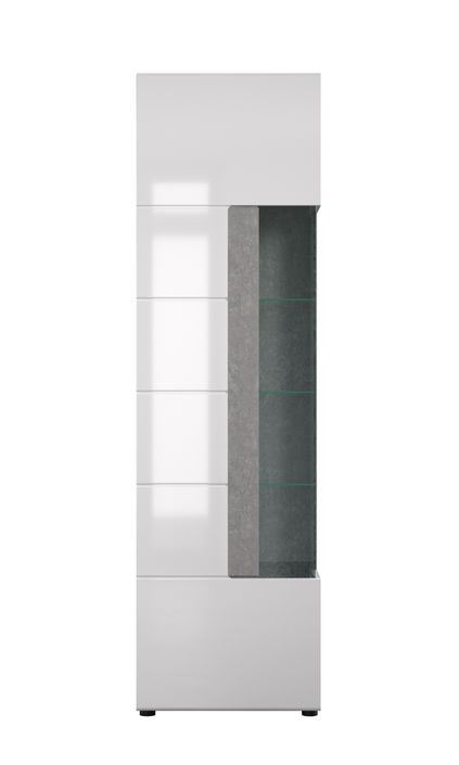 Bibliothèque 1 porte vitrée laqué blanc et gris clair ciment Tako 92 cm - Photo n°7