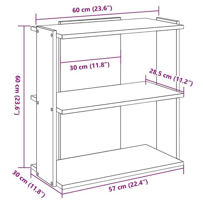 Bibliothèque 3 niveaux chêne brun 60x30x60 cm bois d'ingénierie - Photo n°9