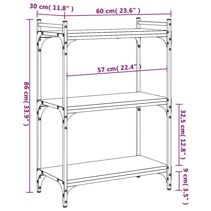 Bibliothèque 3 niveaux chêne brun 60x30x86 cm bois d'ingénierie - Photo n°9