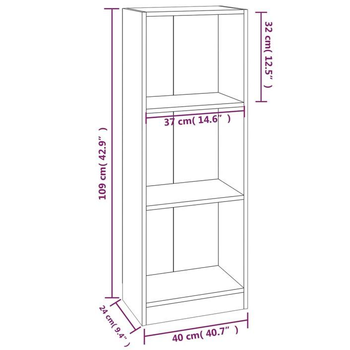 Bibliothèque 3 niveaux Chêne marron 40x24x109cm Bois ingénierie - Photo n°8