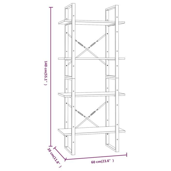 Bibliothèque 4 niveaux Chêne brun 60x30x140cm Bois d'ingénierie - Photo n°7