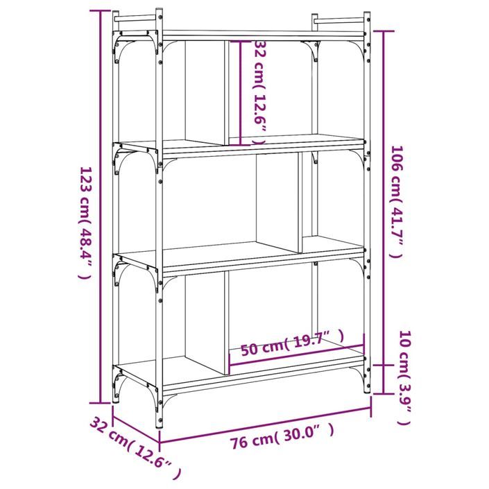 Bibliothèque 4 niveaux chêne brun 76x32x123cm bois d'ingénierie - Photo n°9