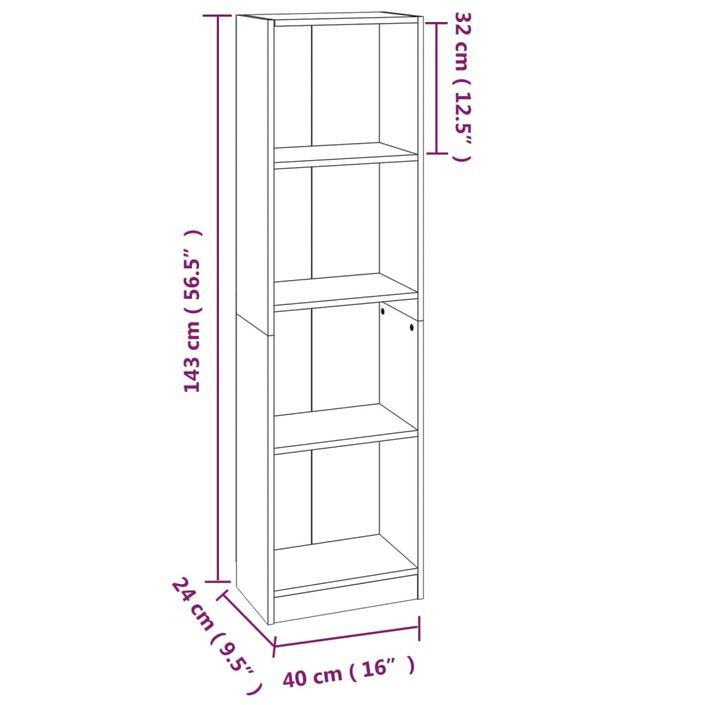 Bibliothèque 4 niveaux Chêne marron 40x24x143cm Bois ingénierie - Photo n°7