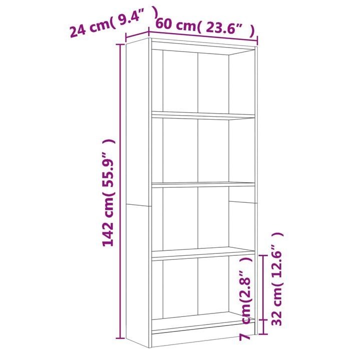 Bibliothèque 4 niveaux Chêne marron 60x24x142cm Bois ingénierie - Photo n°6