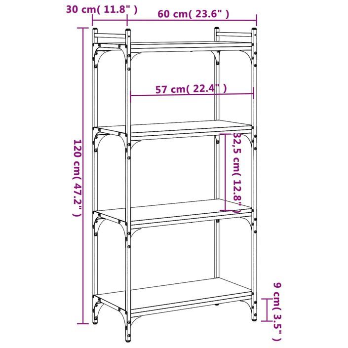 Bibliothèque 4 niveaux chêne marron 60x30x120cm bois ingénierie - Photo n°9