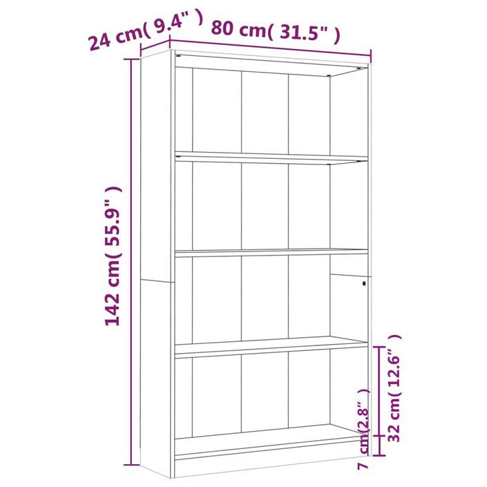 Bibliothèque 4 niveaux Sonoma gris 80x24x142 cm - Photo n°7