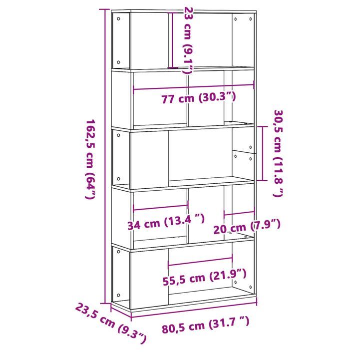 Bibliothèque 5 niveaux blanc 80,5x23,5x162,5 cm bois ingénierie - Photo n°8