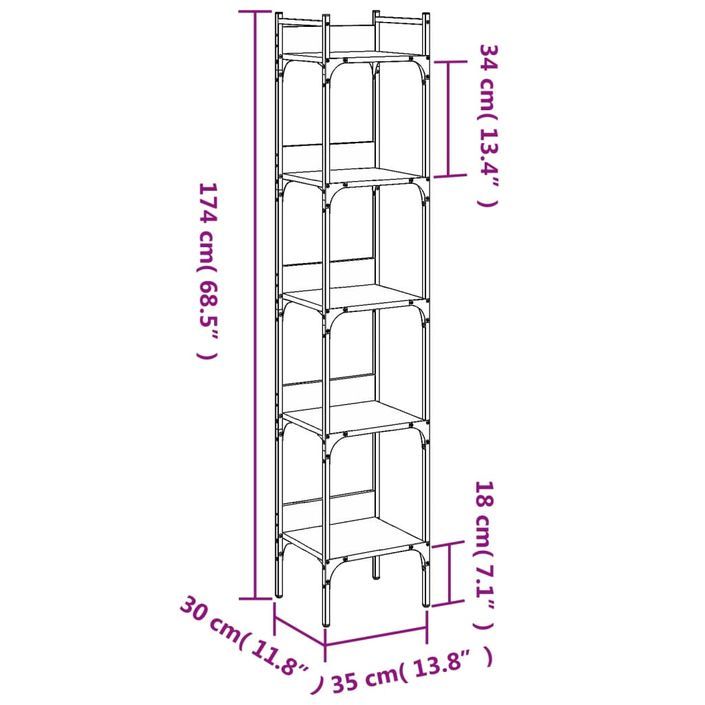 Bibliothèque 5 niveaux chêne brun 35x30x174 cm bois ingénierie - Photo n°10