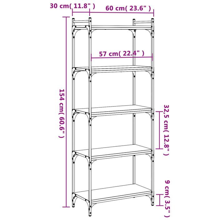 Bibliothèque 5 niveaux chêne marron 60x30x154cm bois ingénierie - Photo n°9