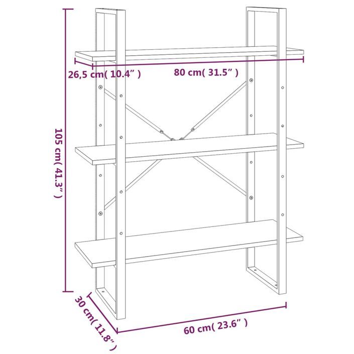 Bibliothèque 5 niveaux Sonoma 80x30x175 cm Bois d'ingénierie - Photo n°5