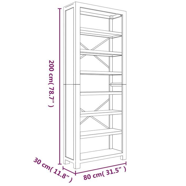 Bibliothèque 7 niveaux 80x30x200 cm Bois solide d'acacia - Photo n°8