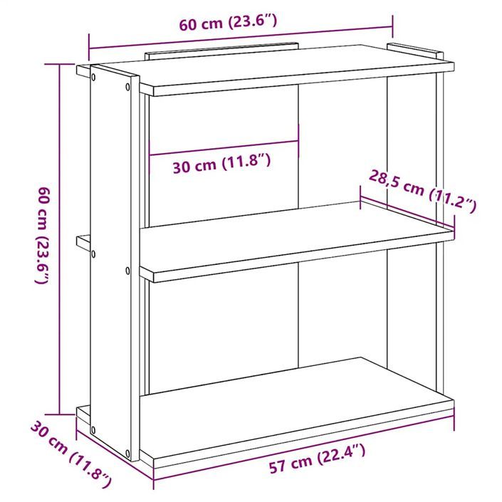 Bibliothèque à 3 niveaux blanc 60x30x60 cm bois d'ingénierie - Photo n°9