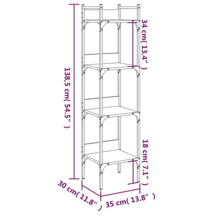 Bibliothèque à 4 niveaux chêne 35x30x138,5 cm bois d'ingénierie - Photo n°10