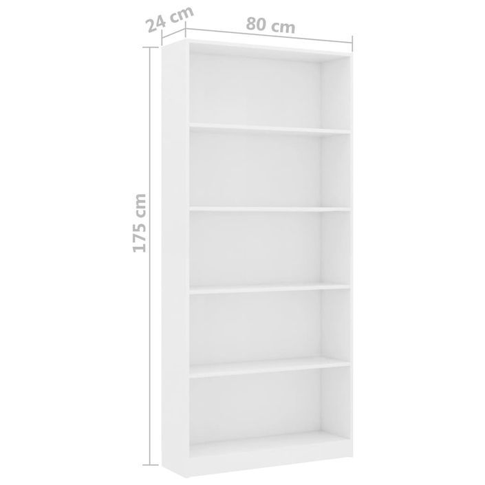 Bibliothèque à 5 niveaux Blanc 80x24x175 cm - Photo n°6