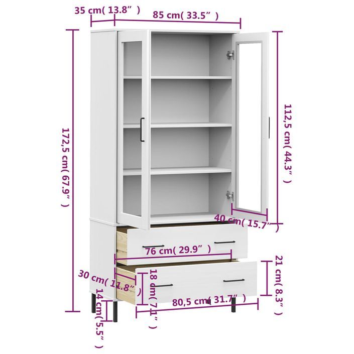 Bibliothèque avec pieds en métal Blanc 85x35x172,5 cm Bois OSLO - Photo n°8