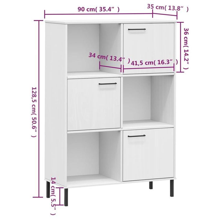 Bibliothèque avec pieds en métal Blanc 90x35x128,5 cm Bois OSLO - Photo n°8