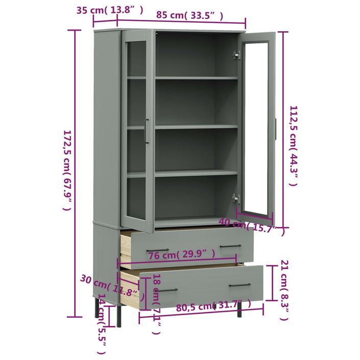 Bibliothèque avec pieds en métal Gris 85x35x172,5 cm Bois OSLO - Photo n°8