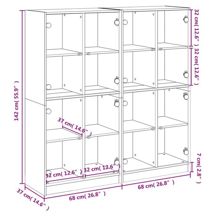 Bibliothèque avec portes blanc 136x37x142 cm bois d'ingénierie - Photo n°12