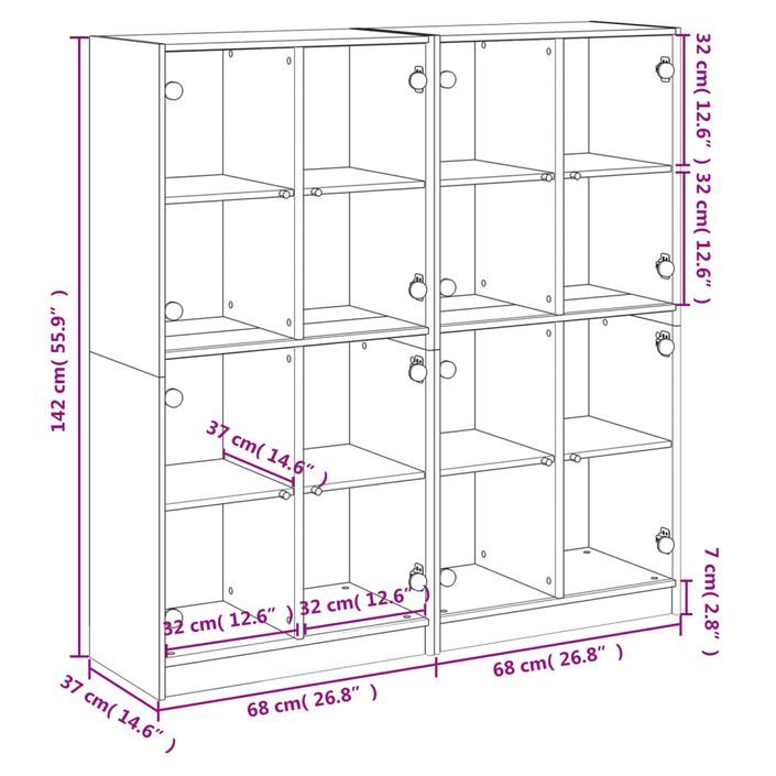 Bibliothèque avec portes gris béton 136x37x142 cm - Photo n°12