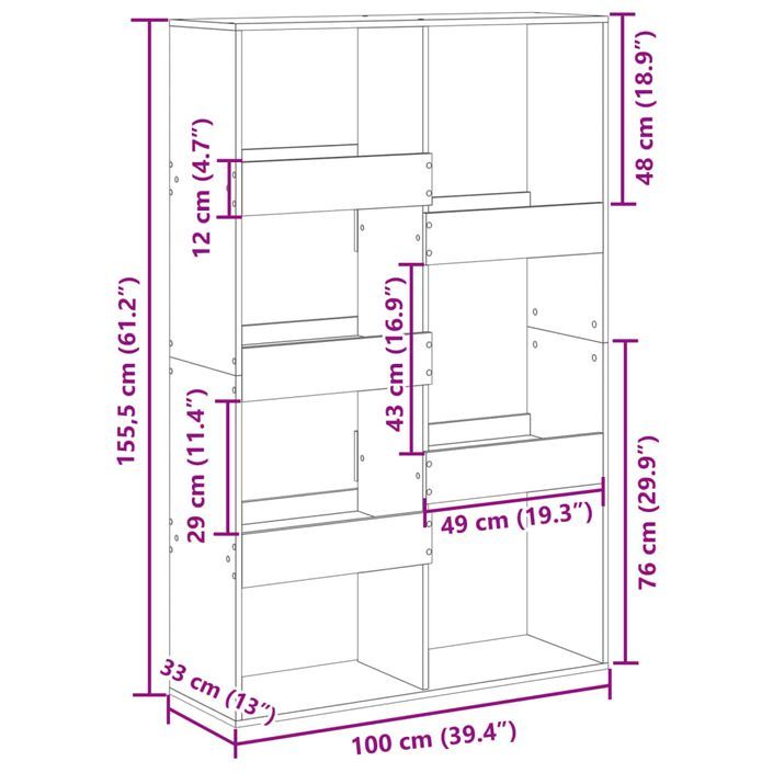 Bibliothèque blanc 100x33x155,5 cm bois d'ingénierie - Photo n°9