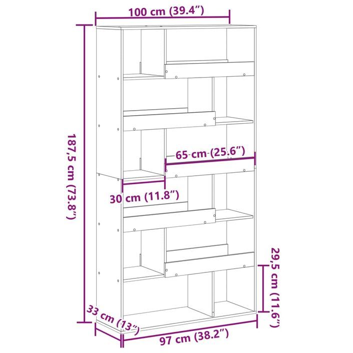 Bibliothèque blanc 100x33x187,5 cm bois d'ingénierie - Photo n°9