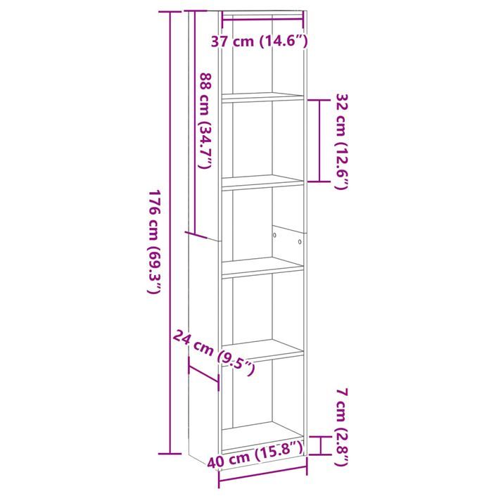 Bibliothèque blanc 40x24x176 cm bois d'ingénierie - Photo n°9