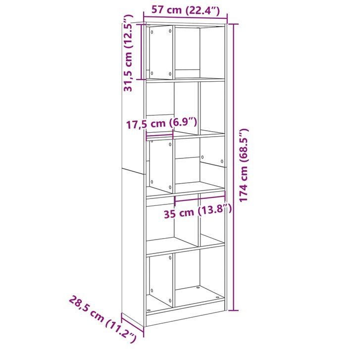 Bibliothèque blanc 57x28,5x174 cm bois d'ingénierie - Photo n°9