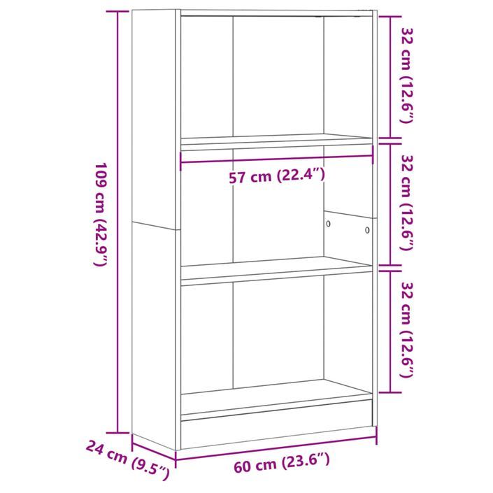 Bibliothèque blanc 60x24x109 cm bois d'ingénierie - Photo n°9