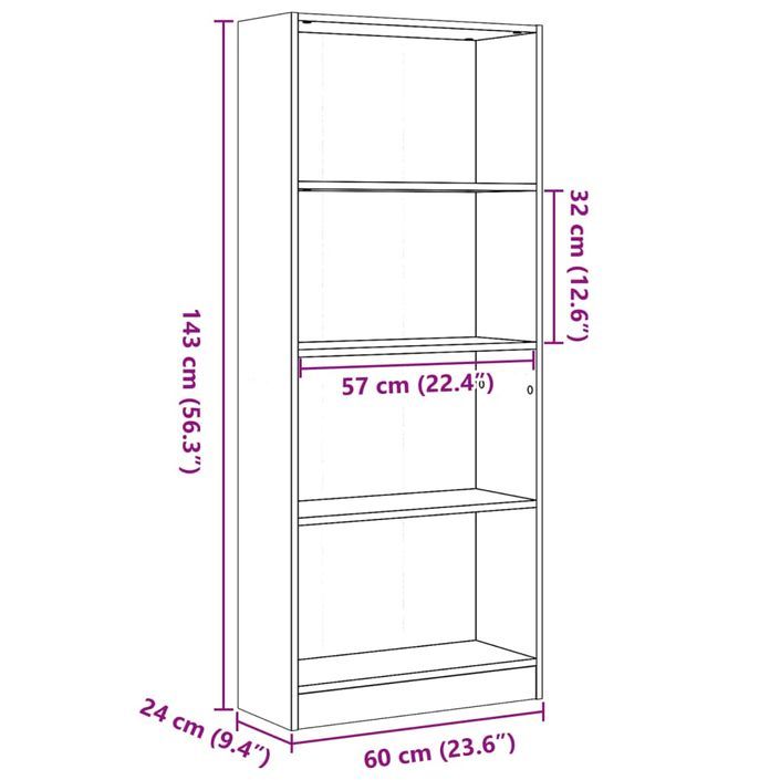 Bibliothèque blanc 60x24x143 cm bois d'ingénierie - Photo n°9