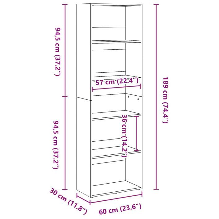 Bibliothèque blanc 60x30x189 cm bois d'ingénierie - Photo n°9