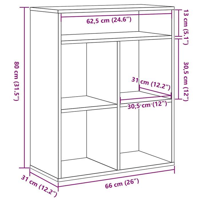 Bibliothèque blanc 66x31x80 cm bois d'ingénierie - Photo n°9