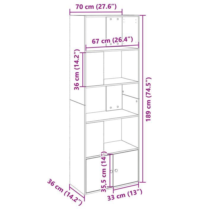 Bibliothèque blanc 70x36x189 cm bois d'ingénierie - Photo n°9