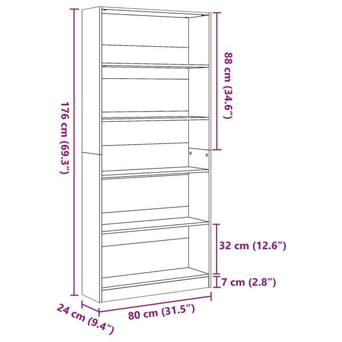 Bibliothèque blanc 80x24x176 cm bois d'ingénierie - Photo n°9