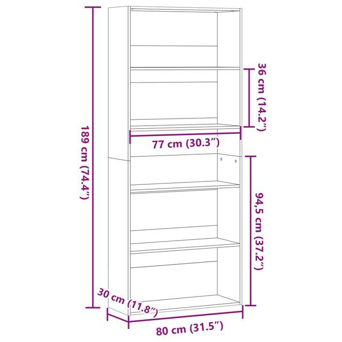 Bibliothèque blanc 80x30x189 cm bois d'ingénierie - Photo n°9