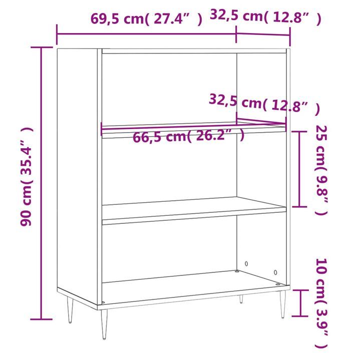 Bibliothèque blanc brillant 69,5x32,5x90 cm bois d'ingénierie - Photo n°9