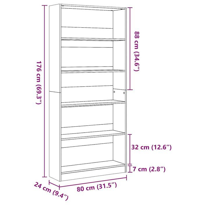 Bibliothèque blanc brillant 80x24x176 cm bois d'ingénierie - Photo n°9