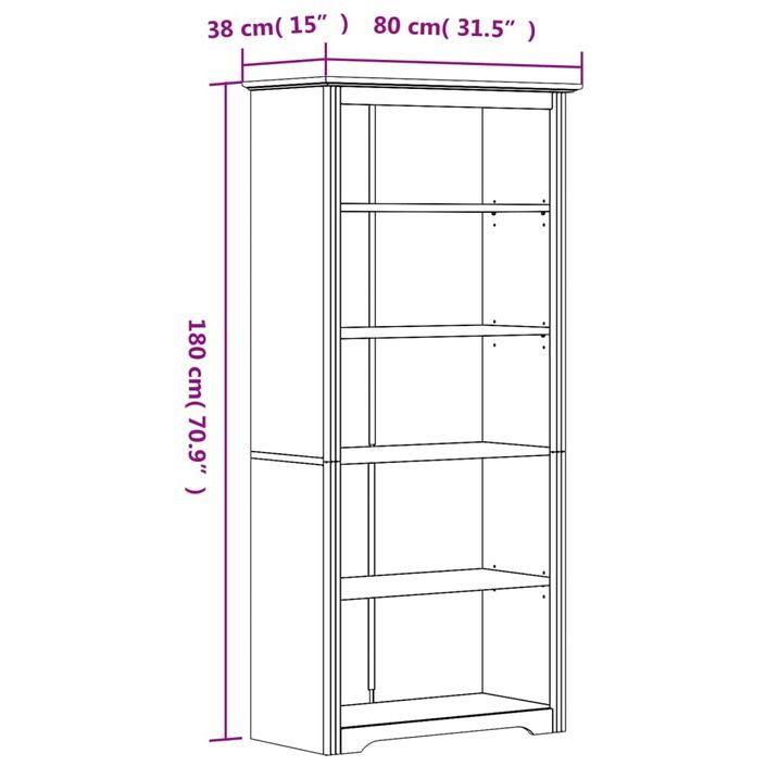 Bibliothèque BODO blanc 80x38x180 cm bois pin massif 5 niveaux - Photo n°6