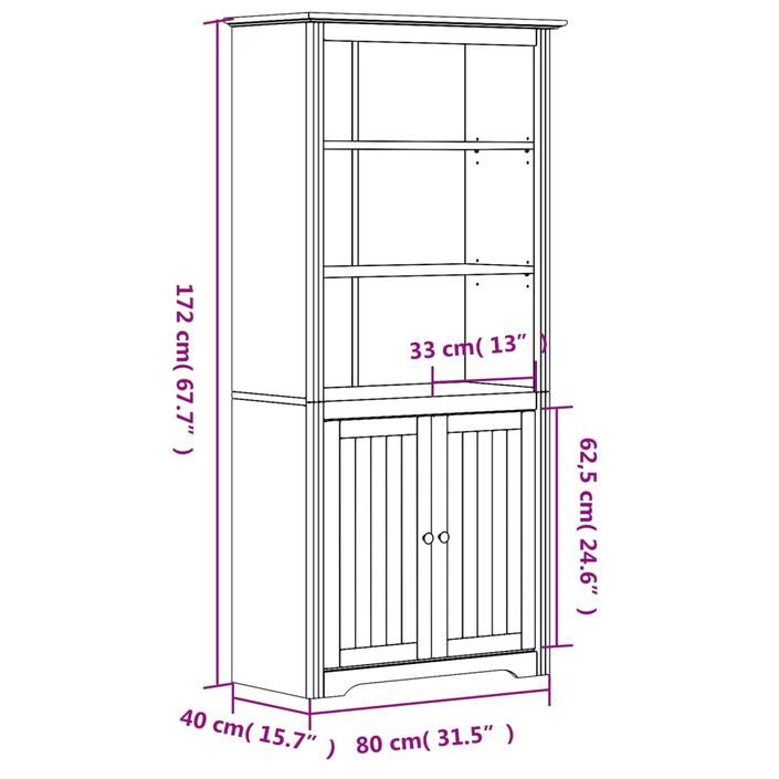 Bibliothèque BODO blanc and marron 80x40x172cm bois massif pin - Photo n°8