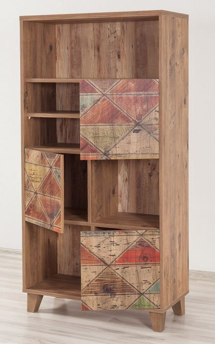 Bibliothèque bois marron clair avec motifs colorés Mastra 80 cm - Photo n°1