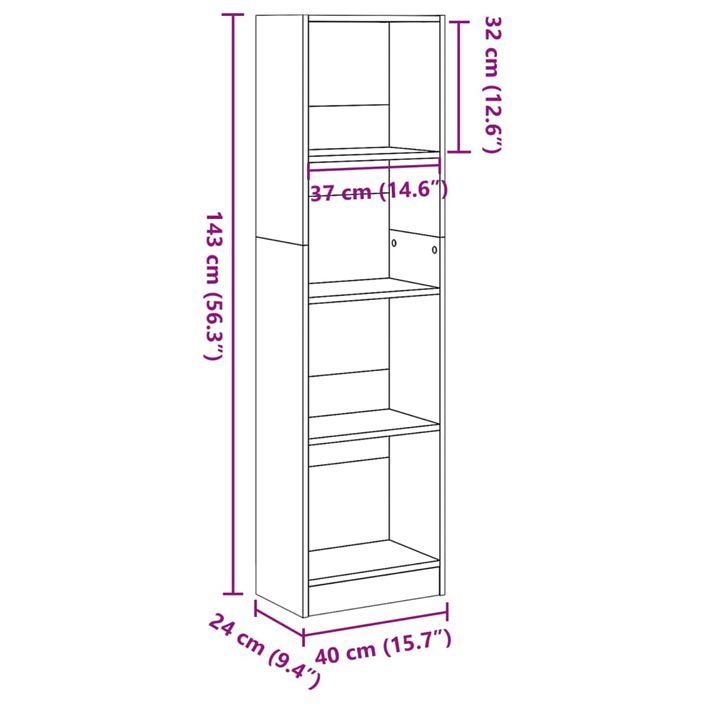 Bibliothèque chêne artisanal 40x24x143 cm bois d'ingénierie - Photo n°9