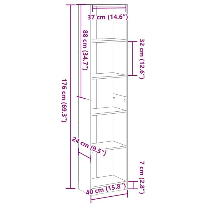 Bibliothèque chêne artisanal 40x24x176 cm bois d'ingénierie - Photo n°9