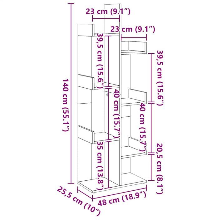 Bibliothèque chêne artisanal 48x25,5x140 cm bois d'ingénierie - Photo n°9