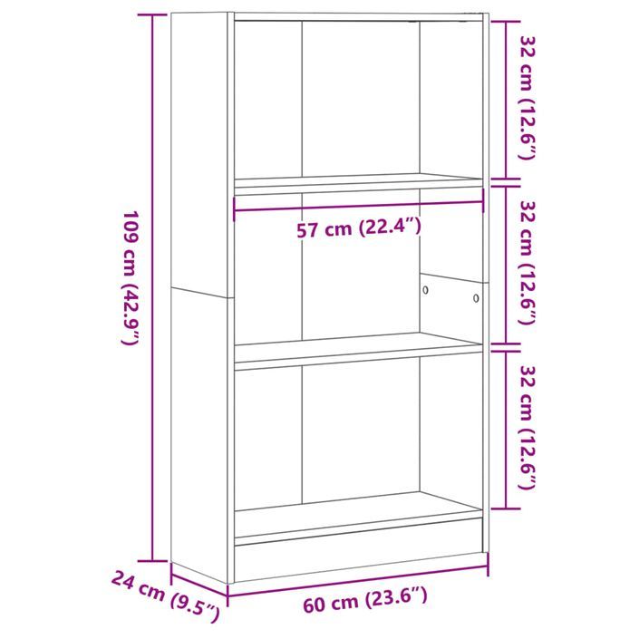 Bibliothèque chêne artisanal 60x24x109 cm bois d'ingénierie - Photo n°9