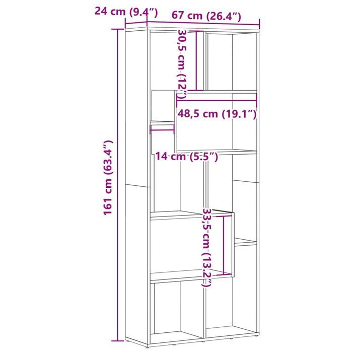 Bibliothèque chêne artisanal 67x24x161 cm bois d'ingénierie - Photo n°11